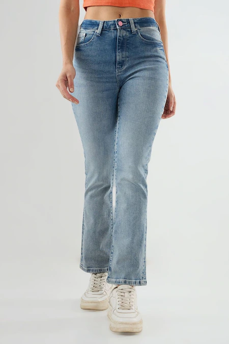 Light Blue Solid Flared Jeans